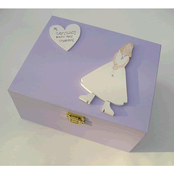 First Communion Girl Large Keepsake Box Lilac